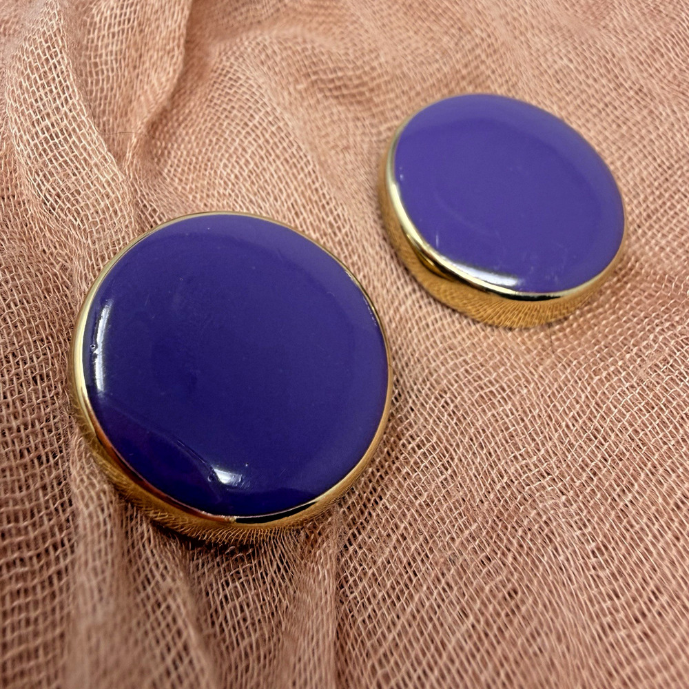 Vintage Purple Enamel Oval Stud Earrings Gold Tone 0.75" Retro Minimalist